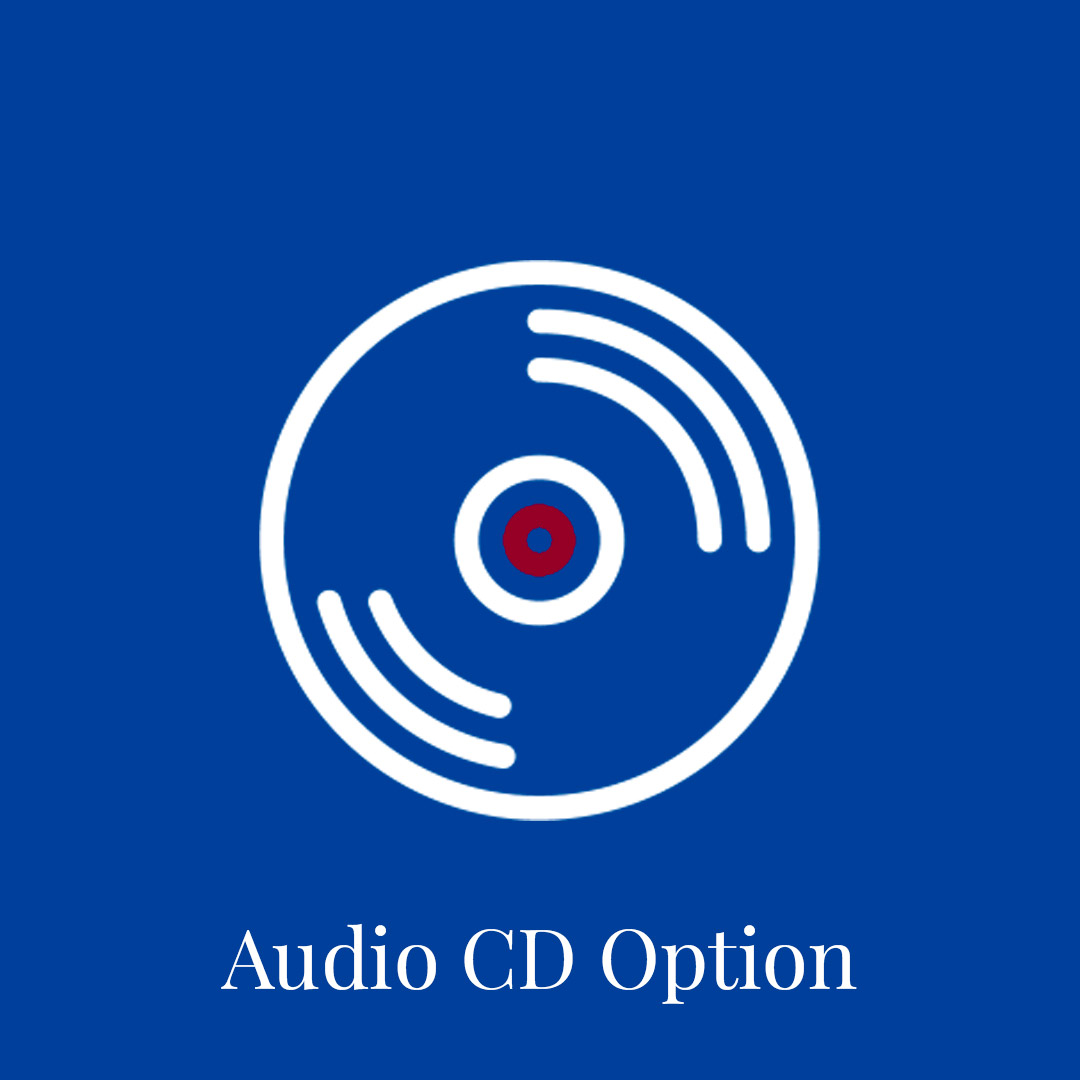 A graphic illustrating an audio CD, featuring a stylized disc design and the text 'Audio CD Option' underneath.